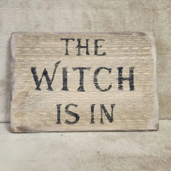 A rustic wooden sign reads 'THE WITCH IS IN'.